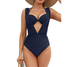 Women's High Waist One Piece Swimsuit Navy Blue L