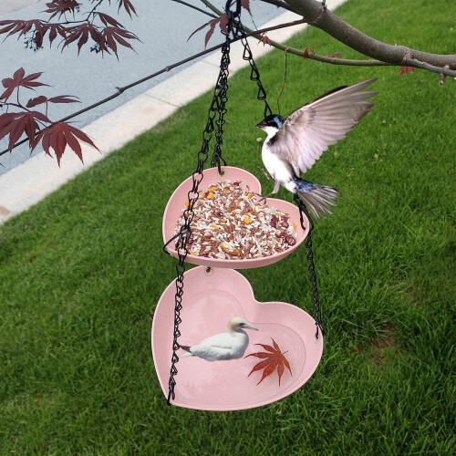 Double-Layer Outdoor Suspended Bird Feeder Pink