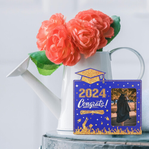 Graduation Picture Frame Banner Blue High School Backdrop 1