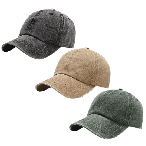 Baseball Cap Washed Cotton Adjustable Retro Dad Hat 3 Pack
