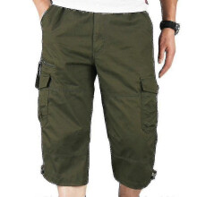 Men's Cargo Combat Pants Elastic Waist 3/4 Length