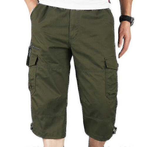 Men's Cargo Combat Pants Elastic Waist 3/4 Length