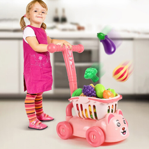 Toddler Play Kitchen Set with Veggie Cart ABS Plastic