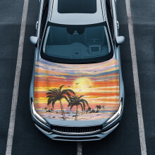 Coconut Tree Sunset Car Hood Cover Washable Universal Fit