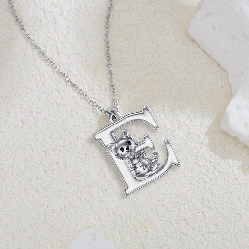 Cat Initial Pendant Necklace Silver Alphabet A-Z 2