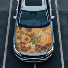 Sunflower Butterfly Car Hood Cover Waterproof Stretchable