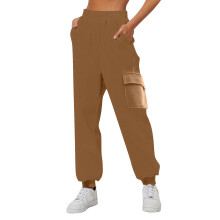 Women's high-waisted fleece joggers khaki cargo pants 2XL