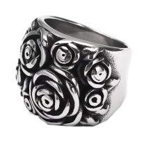 Women's Stainless Steel Rose Flower Ring Silver Black Size