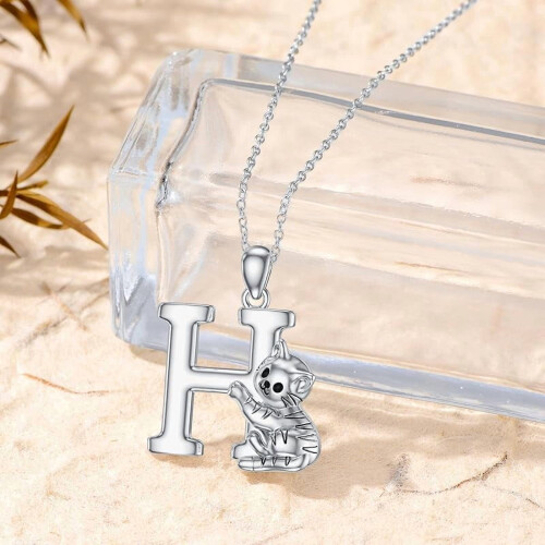 Cat Initial Pendant Necklace Silver Alphabet A-Z 1