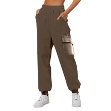 Women's High-Waisted Fleece Pants Brown Size S