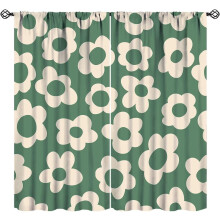 Boho 70s Flower Curtains Sage Green Beige 63" W x 63" L