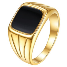 Women's Stainless Steel Geometric Ring Gold Black 12mm Size
