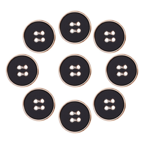 Sewing Buttons Black Gold Round Resin 50 Pcs