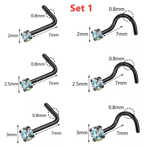 Stainless Steel Nose Studs L-Shape 6 Pcs 2