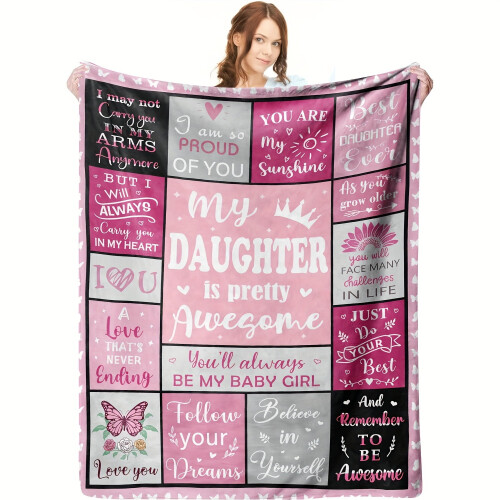 Soft Fleece Blanket Pink Patchwork with Inspirational 1