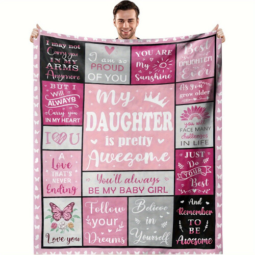 Soft Fleece Blanket Pink Patchwork with Inspirational 2