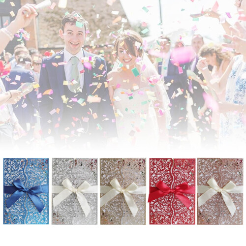 Glitter Hollow Wedding Invitation Cards with Envelopes and 1