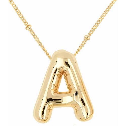 Bubble Letter Necklace 18K Gold-Plated Initial Pendant