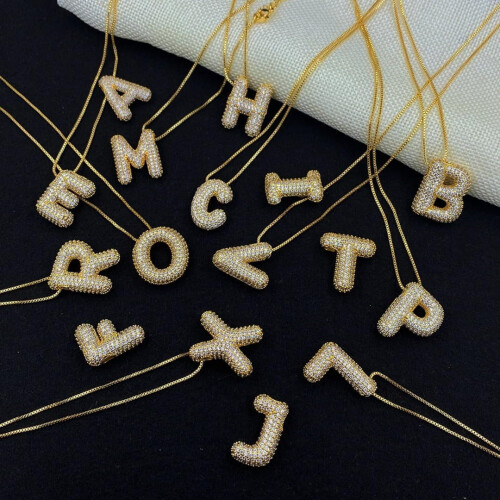 Bubble Letter Necklace 18K Gold Plated Initial Pendant 2