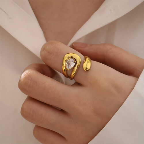 CZ Ring for Women Gold Plated Adjustable Stackable Band 1