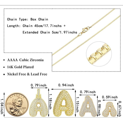 Bubble Letter Necklace 18K Gold Plated Initial Pendant 2