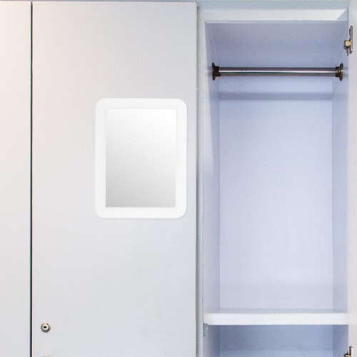 Magnetic Locker Mirror Rectangular White Plastic Glass 2 pcs 2