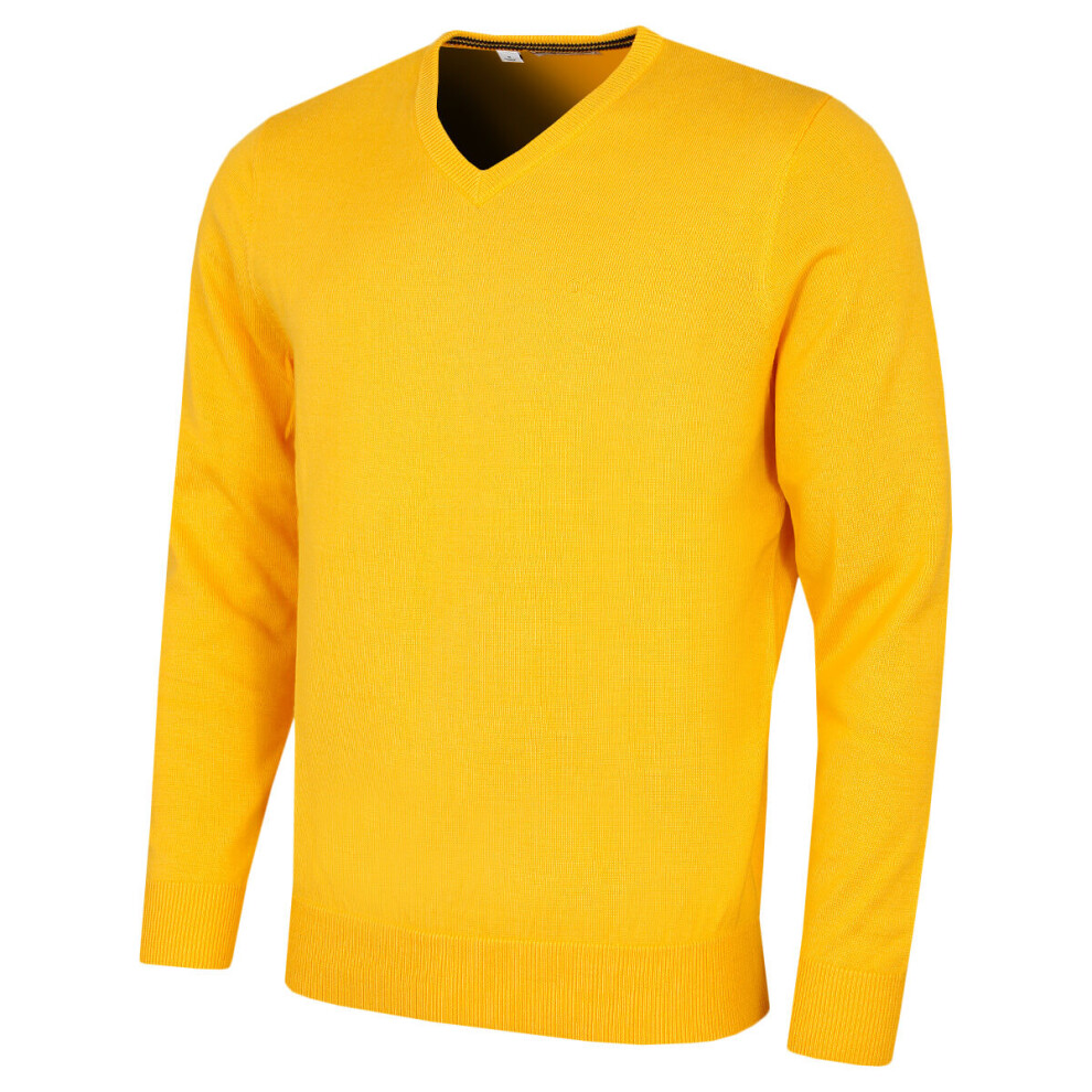 Calvin Klein (L, Sunshine) Mens 2026 V-Neck Soft Cotton Easy Care Golf Sweater