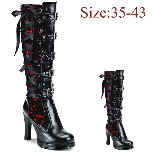 Women's Cross-Lace Knee-High Boots Gothic Style 1