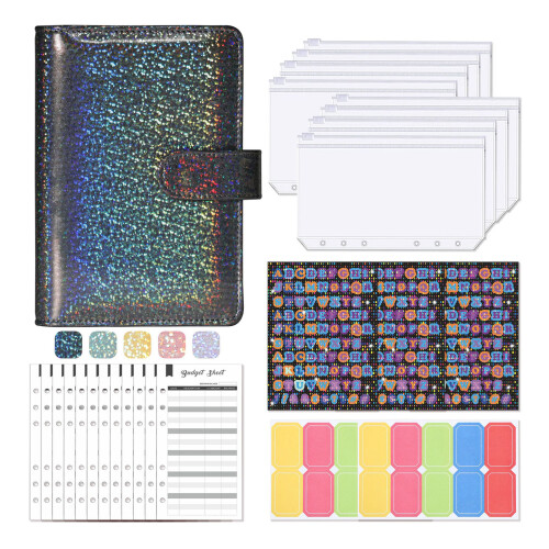 (Space Gray) Colorful Sequin Spiral Notebook with Card Slot