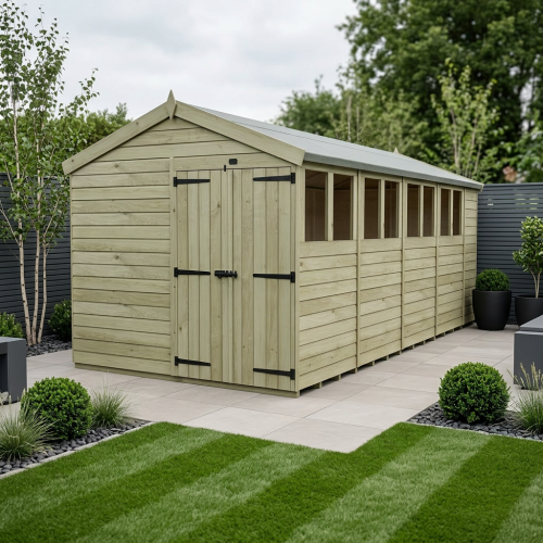 8 x 18 Apex Shed Tanalised (Double Door, With Windows)