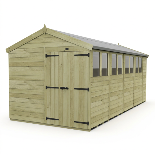 8 x 18 Apex Shed Tanalised (Double Door, With Windows) 1