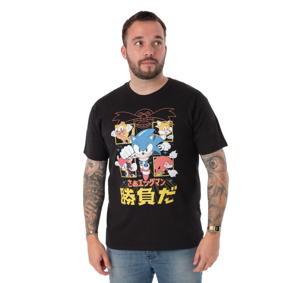 Sonic The Hedgehog (Large) Short Sleeved T-Shirt (Mens Black)