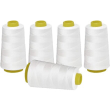 5 klosjes naaigaren, overlockgaren voor hand- of machinaal naaien, wit polyester