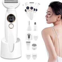 5-in-1 Damenrasierer 2025, IPX7 wasserdicht, Bikinitrimmer mit USB-Ladegerät und Display, für Bikinizone, Beine, Achseln und Nase