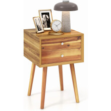 GOFLAME Nightstand Wooden 2-Drawer Mid-Century Modern