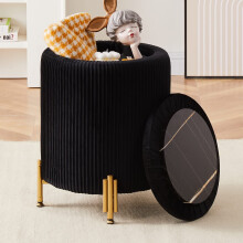 Round Velvet Ottoman Foot Stool with Storage and Metal Legs