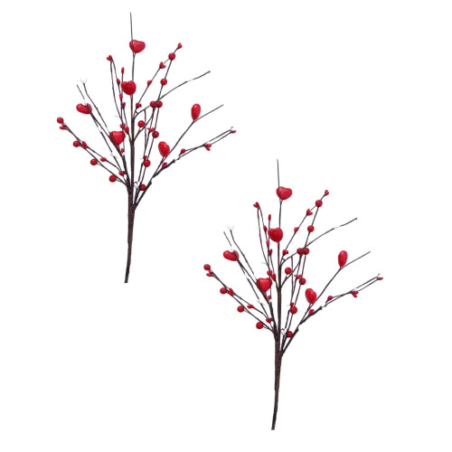 Artificial Heart Berry Stems Romantic Floral Picks 2 pcs