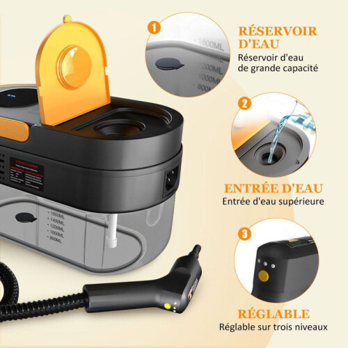 Ατμοκαθαριστής χειρός 2500W 1600ml - Χρόνος θέρμανσης 15 δευτ. - Υψηλή πίεση 3,0 Bar - 2