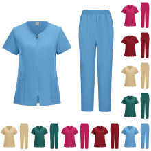 Nurse Scrubs Set Dark Green M Short Sleeve Mock Neck Top