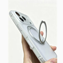 (White) Two-tone airbag drop protection case for iPhone 18 Pro Max with 360 rotating stand.