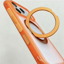 (Orange) Two-tone airbag drop protection case for iPhone 18 Pro Max with 360 rotating stand.