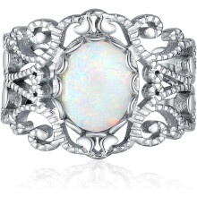 White Oval Opal Vintage Filigree Ring Sterling Silver Size