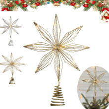 LED Christmas Star Tree Topper Metal Hollow Glitter Finish