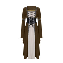 Gothic-Bustierkleid für Damen mit eckigem Ausschnitt, langen Ärmeln und Spitze
