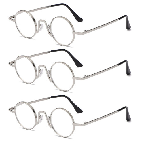 Presbyopia Glasses Black Circular Metal 3 Pairs