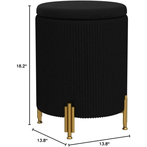 Round Velvet Ottoman Foot Stool with Storage Black 1