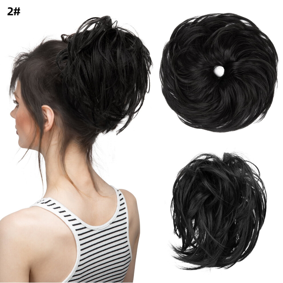 Textured Messy Updo Bun Scrunchie Black
