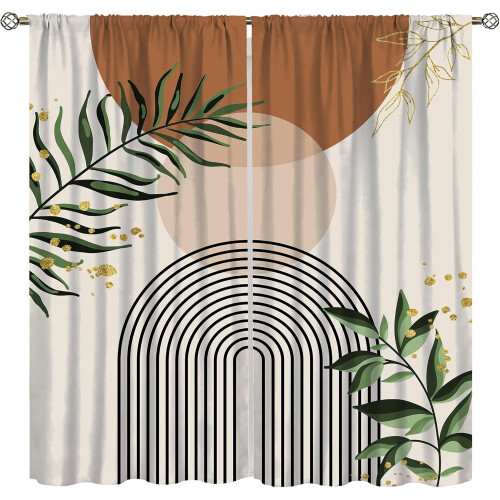 Boho Sun Curtains Brown Green 52x63in