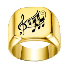 Men's Stainless Steel Square Music Notation Ring Gold Size 6