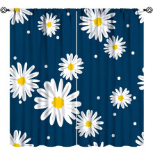 White Daisy Floral Curtains Abstract Blue White Print 84" W